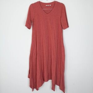 LOGO Lounge by Lori Goldstein Womens V Neck Asymmetric‎ Midi Dress Size S Orange